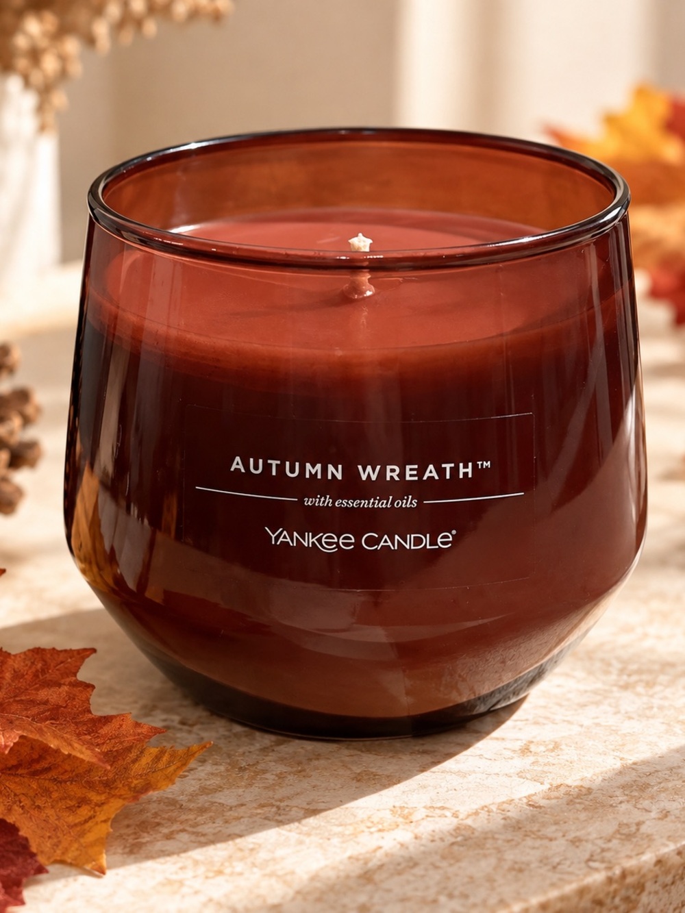 Yankee Candle Autumn Wreath Candle - Amber Brown Glass